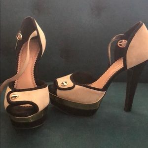 Jessica Simpson suede platforms peep toe